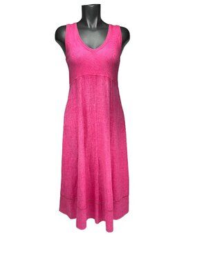 MELANIE LYNE Linen Designer Knit V-Neck Pocket Sleeveless Pink‎ Summer Dress XS
